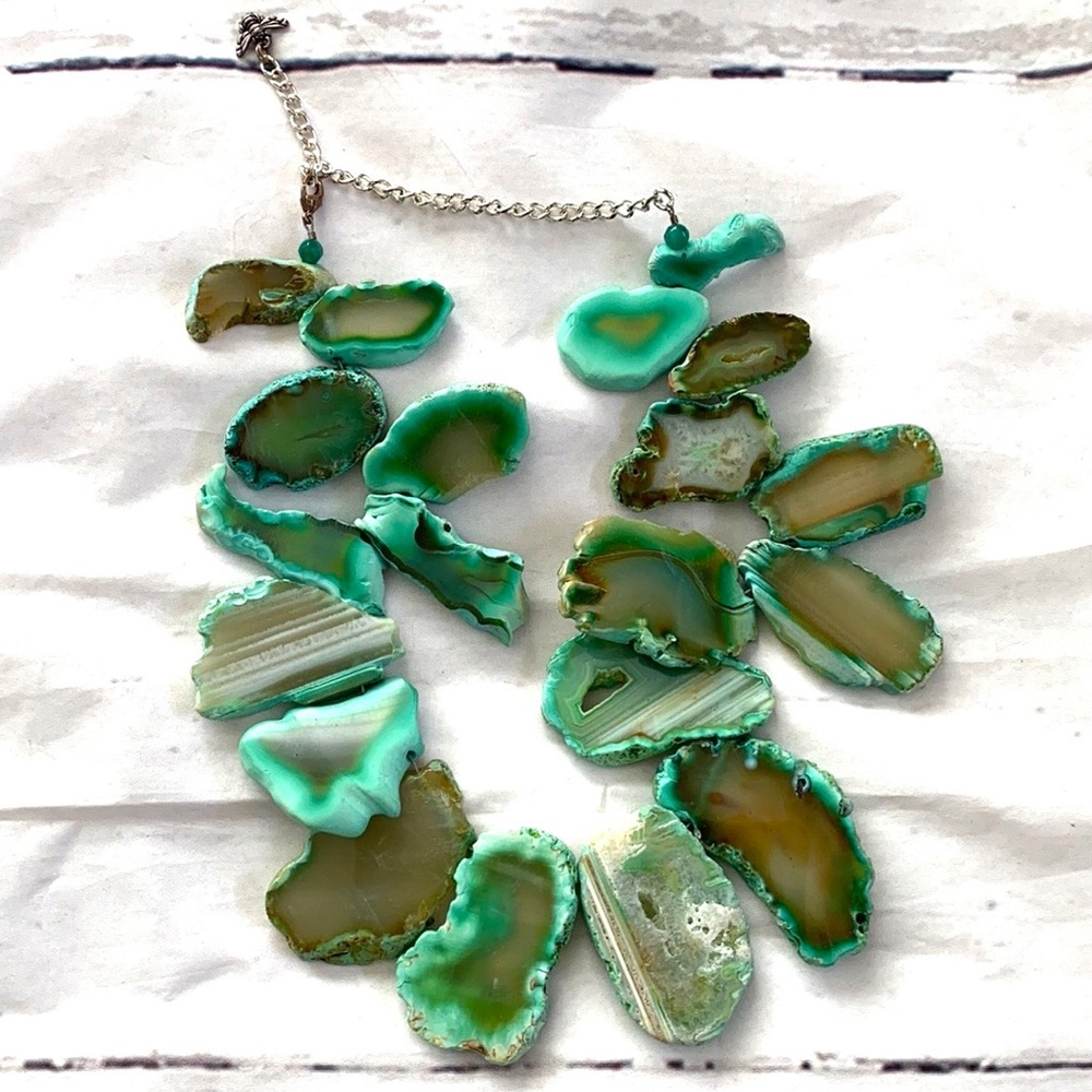 Real green real veined stone heavy bulky necklace